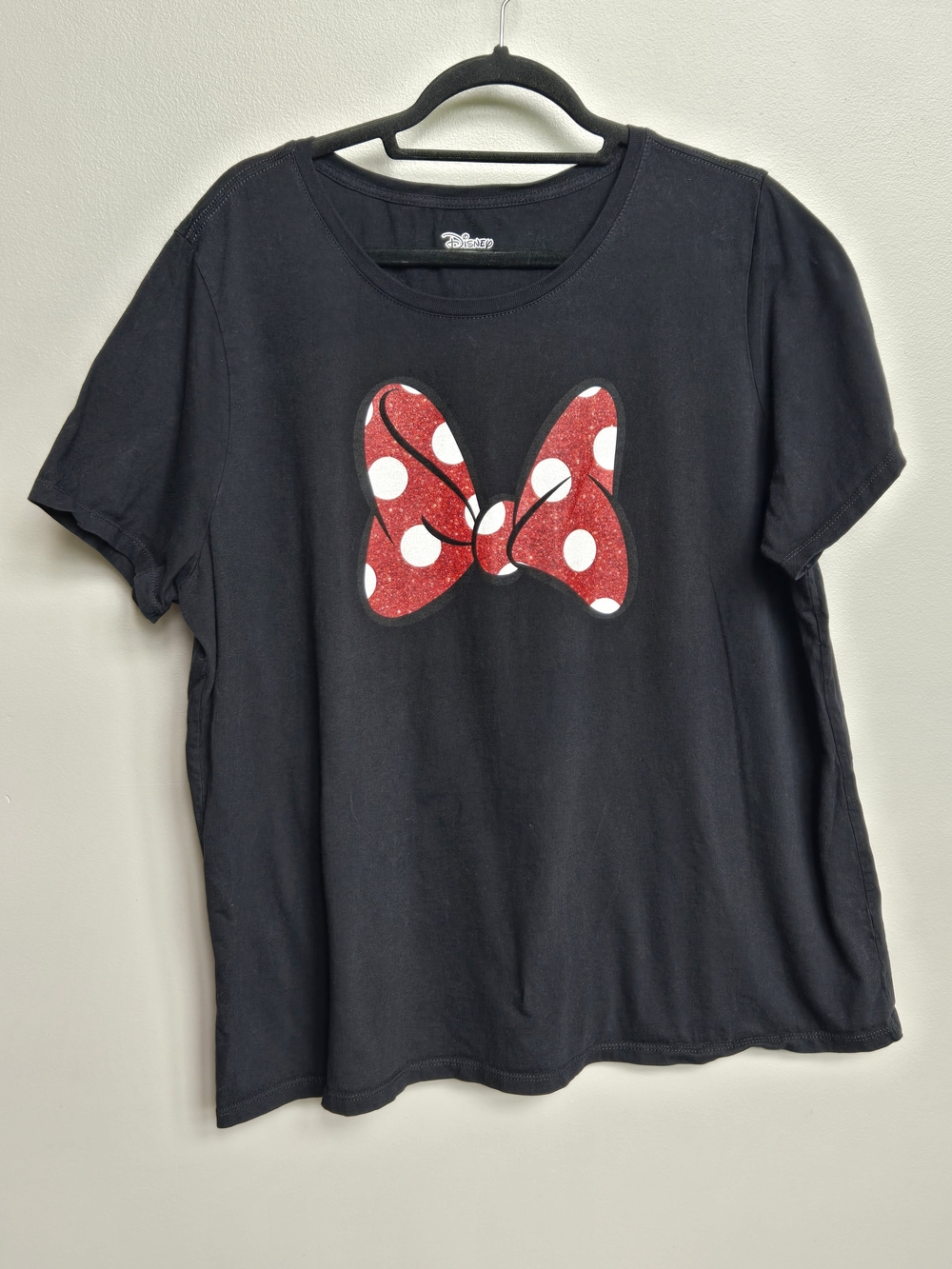 ​Disney Minnie Mouse Red Polka Dot Glitter Bow Graphic Tee Shirt Black 3X Plus